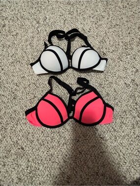 Ardene Neon Coral and Black Swim Top